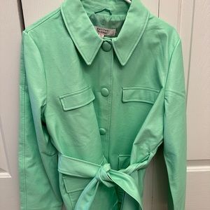 Mint faux leather shacket / trench coat.